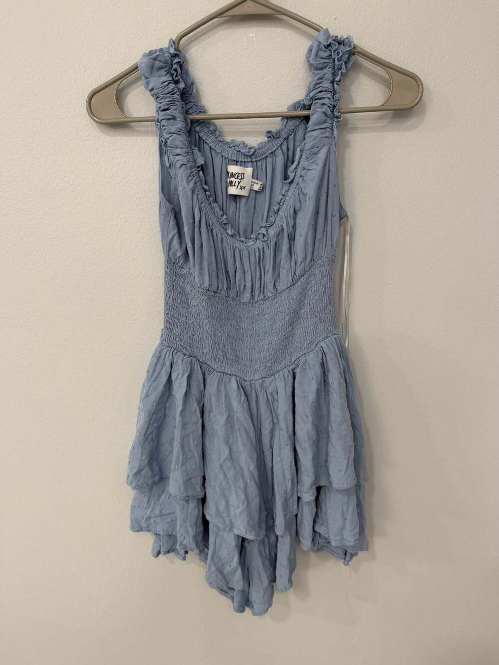 Princess Polly Love Galore Smocked Layered Romper in Light Blue
